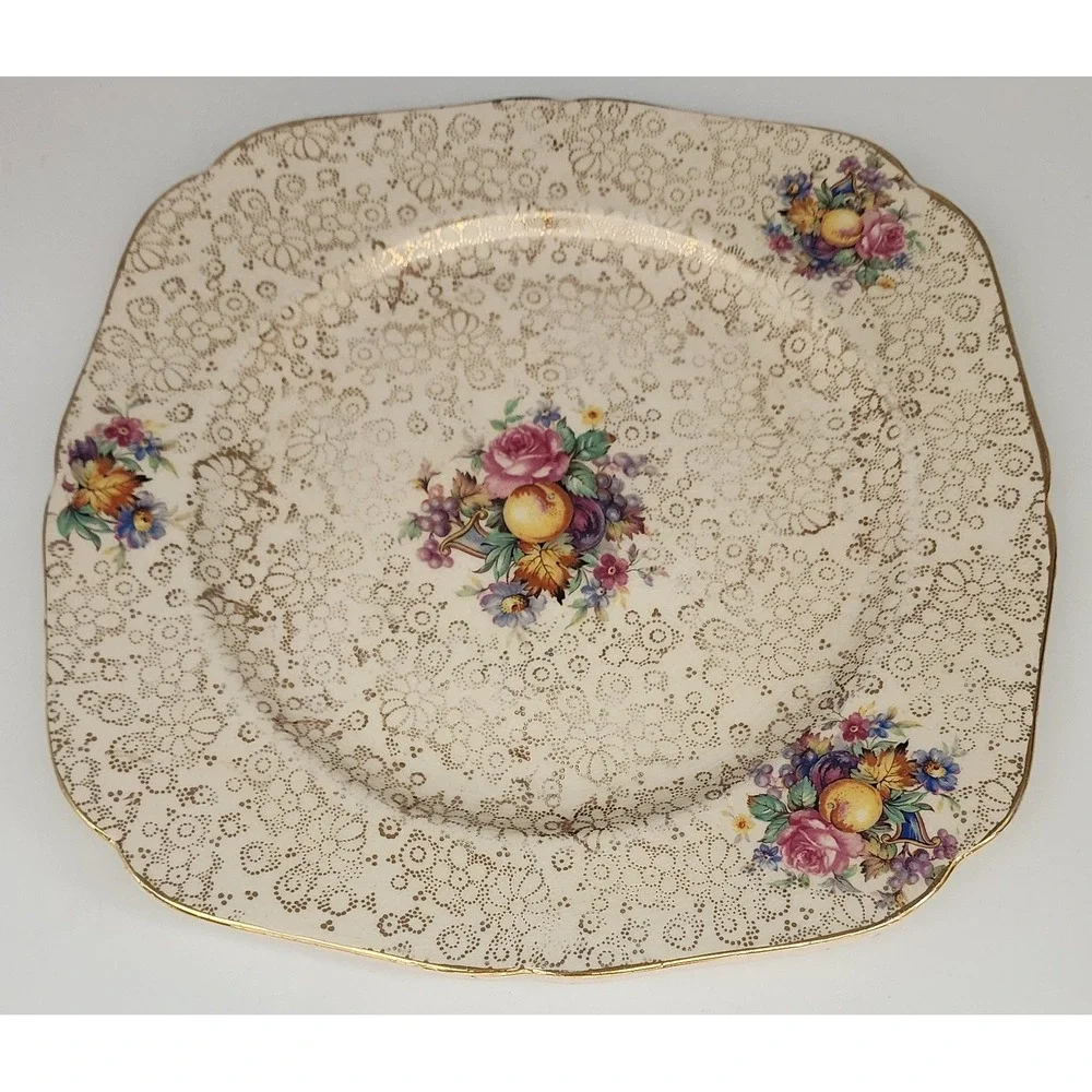 Hollinshead Kirkham Tunstall Square Plate Vintage Chintz Fruit Floral England
